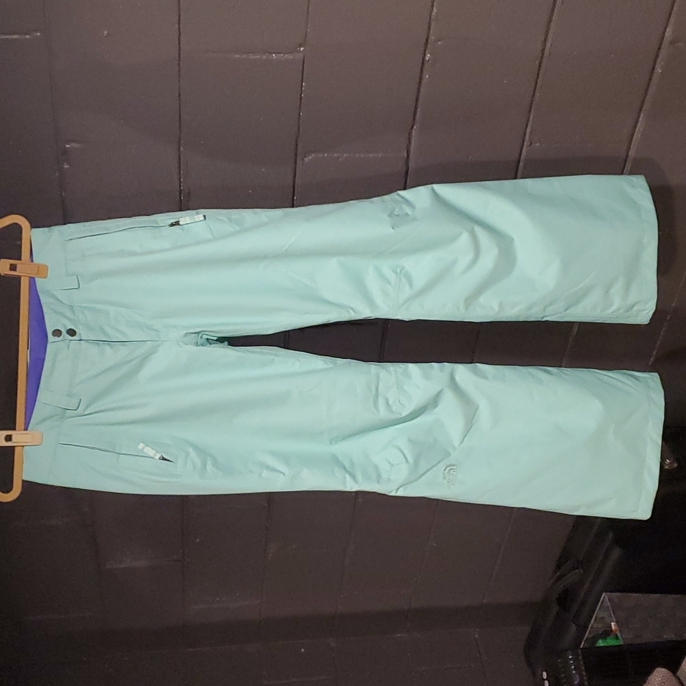 North Face Snow Pants, mint green with purple interior, size M. Worn once.